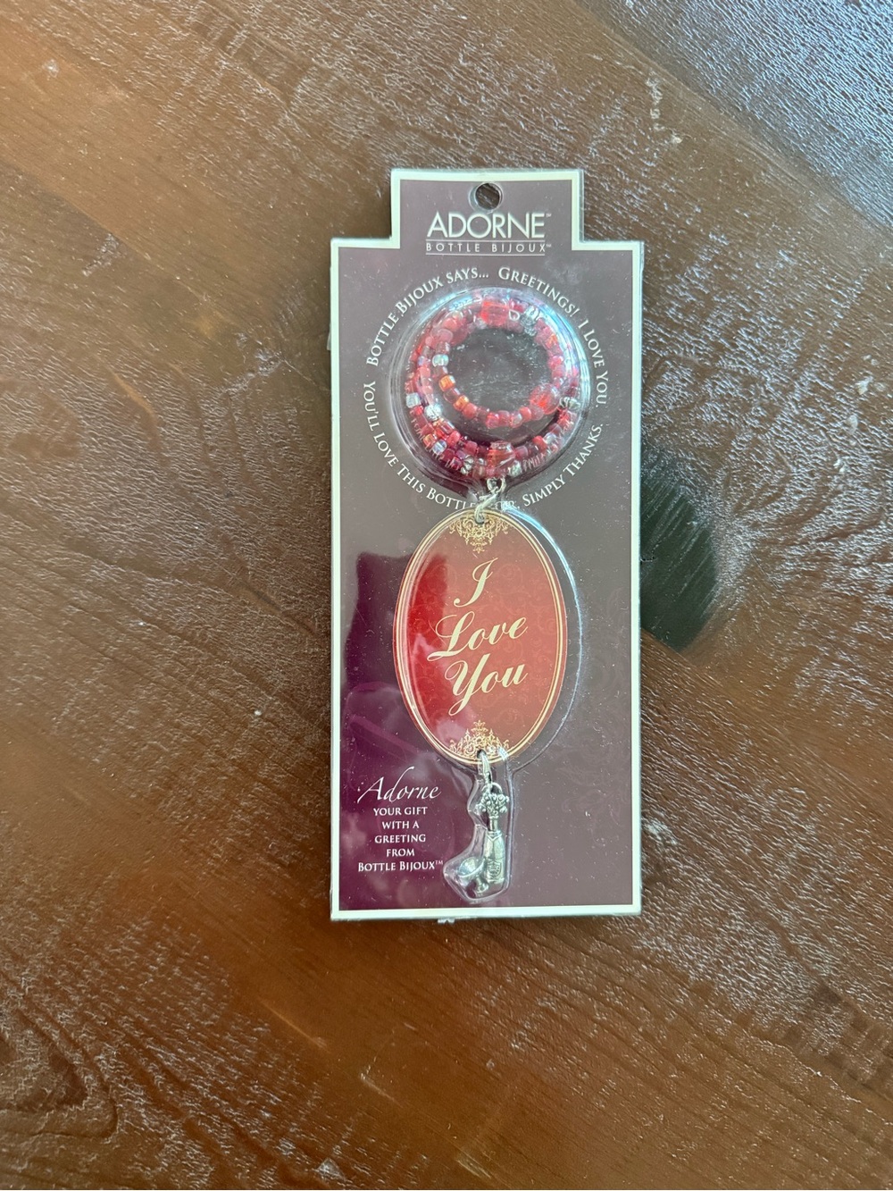 Adorne Bottle Bijoux Red Beaded Bottle Charm Tag "I Love You" Love Theme